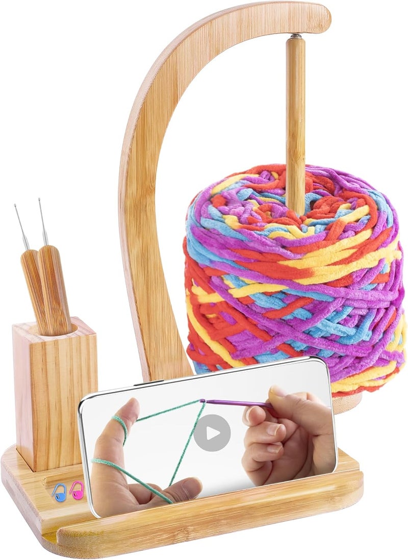 FOGWOWO Upgraded Yarn Holder for Crocheting and Knitting,Wooden Crochet Yarn Holder Magnetic Yarn Spinner with Crochet Accessories Storage and Phone Stand,Yarn Ball Holder Crochet Gift for Knitting Lovers - Image 1